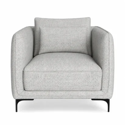 Rae Modern Upholstered Armchair front view with cushioned seat and backrest