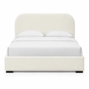 Reigen Bouclé Bed in Dubai featuring a soft premium bouclé upholstered headboard