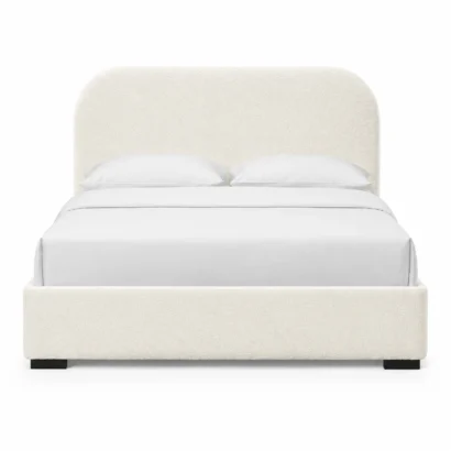 Reigen Bouclé Bed in Dubai featuring a soft premium bouclé upholstered headboard