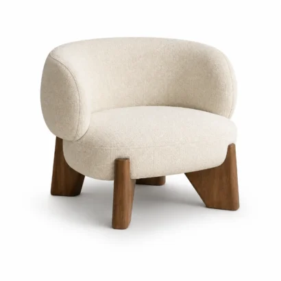 Side view of Silton modern accent chair with cream chenille fabric
