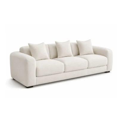 Soft textured white fabric sofa designed for contemporary apartments and luxury villas in Dubai, UAE.