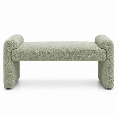 SoftNest Designer Bouclé Bench front view with rounded sides and cushioned seat