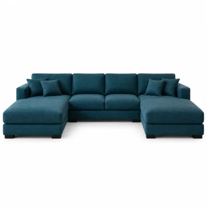Teal Blue Corner Sofa with premium fabric upholstery, U-shaped sectional design and spacious seating for modern living rooms in Dubai, UAE.