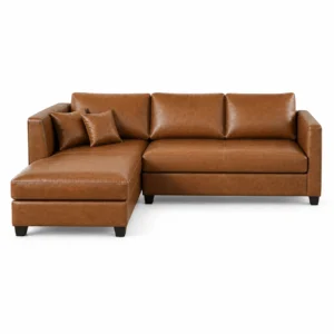 Iconic UrbanComfort L-Shaped Sofa in premium brown leather for modern living rooms in Dubai, UAE