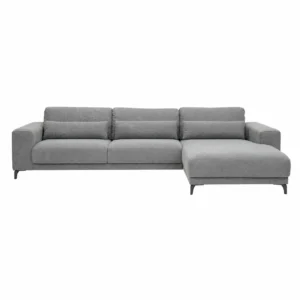UrbanNest Grey L-Shaped Sectional Sofa front view with premium woven fabric upholstery for modern living rooms