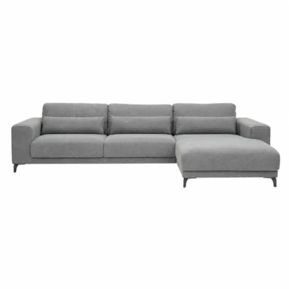 UrbanNest Grey L-Shaped Sectional Sofa front view with premium woven fabric upholstery for modern living rooms