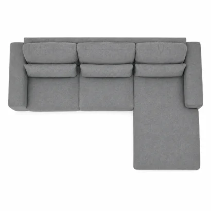 Top view of UrbanNest Grey L-Shaped Fabric Sectional Sofa featuring deep seating and right-hand chaise configuration.