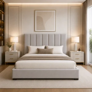 Contemporary light grey bed for modern bedroom UAE