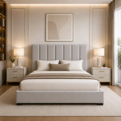 Contemporary light grey bed for modern bedroom UAE