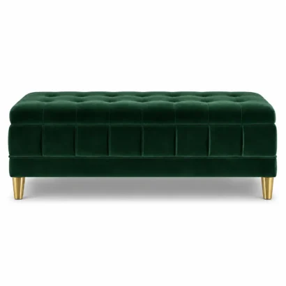 Green velvet storage bench with tufted design for stylish homes in the UAE