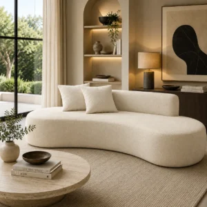 Modern curved cloud sofa with premium cream upholstery in Dubai, UAE