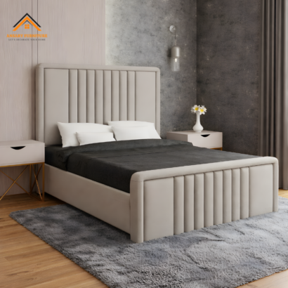 Modern storage bed UAE with hidden storage and upholstered finish