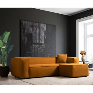 Charcoal Elara Minimalist Block Sofa with matching ottoman.