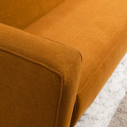 Elara Minimalist Block Sofa in Burnt Ochre Bouclé.