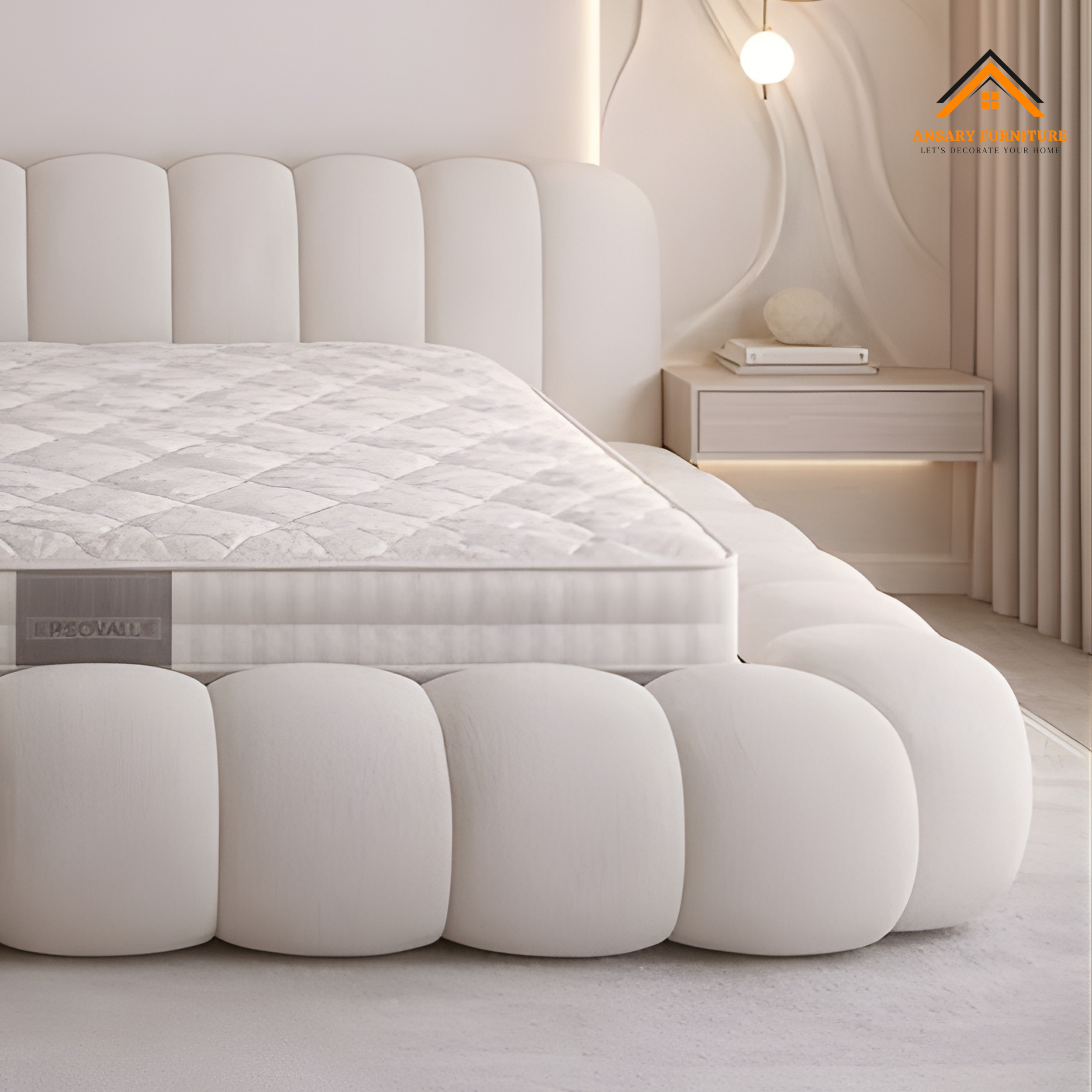 Premium textured bouclé fabric detail.