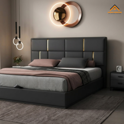 Zenith Luxe Matte Black Bed with Gold Inlays