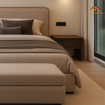 Royal Comfort upholstered fabric bed with ottoman bench Dubai bedroom furniture