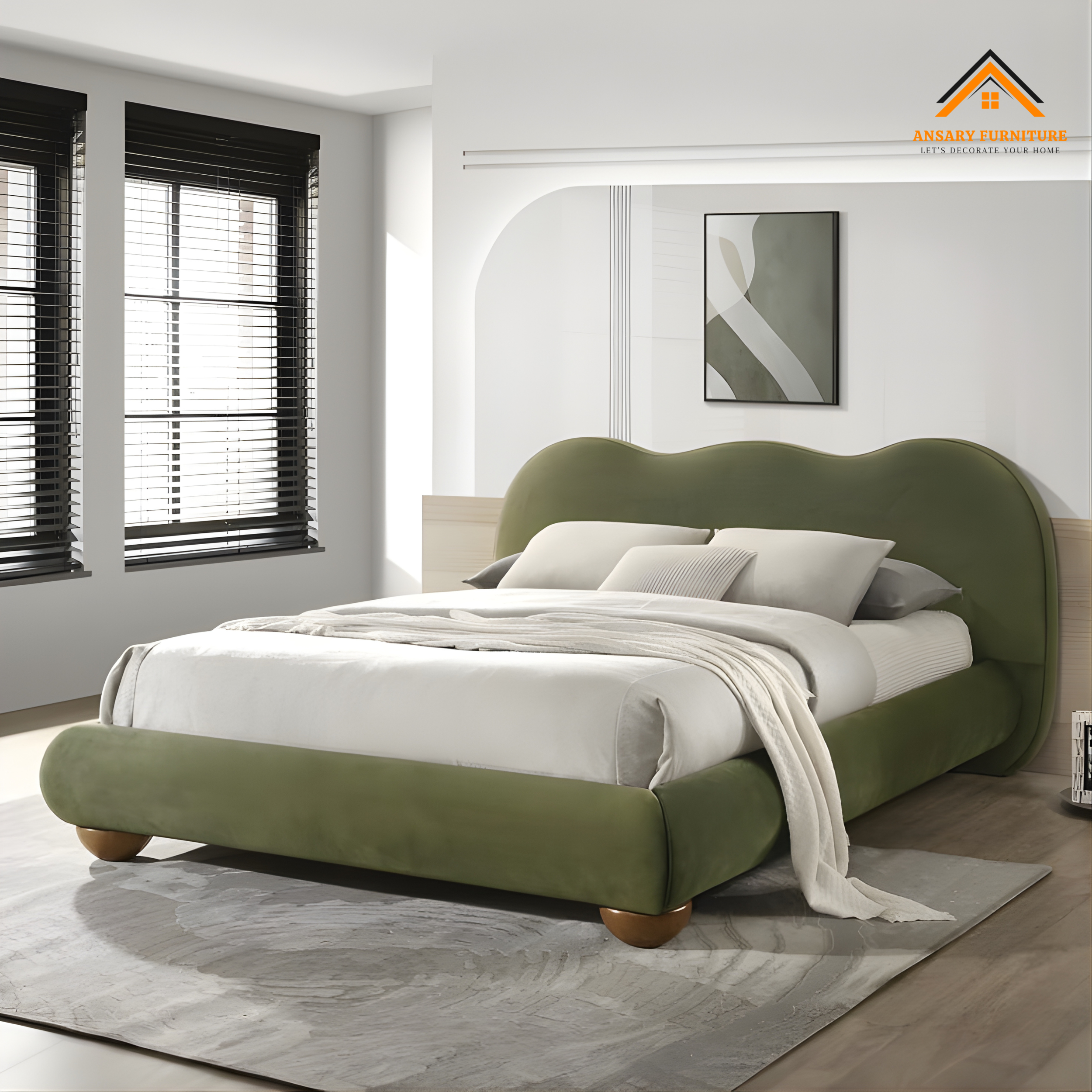 Green fabric bed frame Dubai