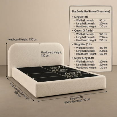 Schematic showing 193cm width and 30cm height for Serene Arc bed.