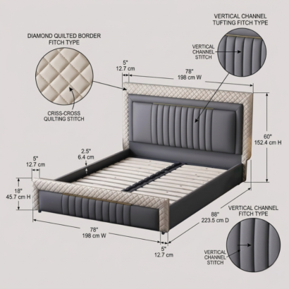 Technical diagram showing 78" width, 60" height, and 88" depth for a luxury bed.