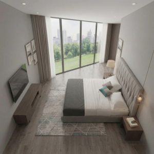 Modern Elegant Fabric Bed with Padded Headboard