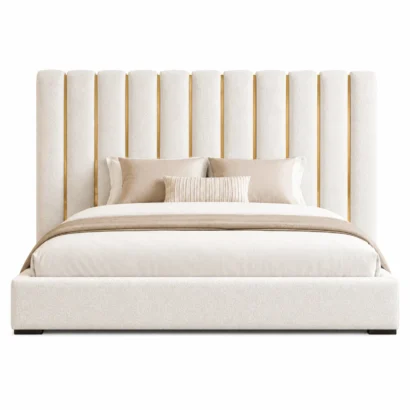 Bettie Luxury Bouclé Bed with tall channel headboard in Dubai