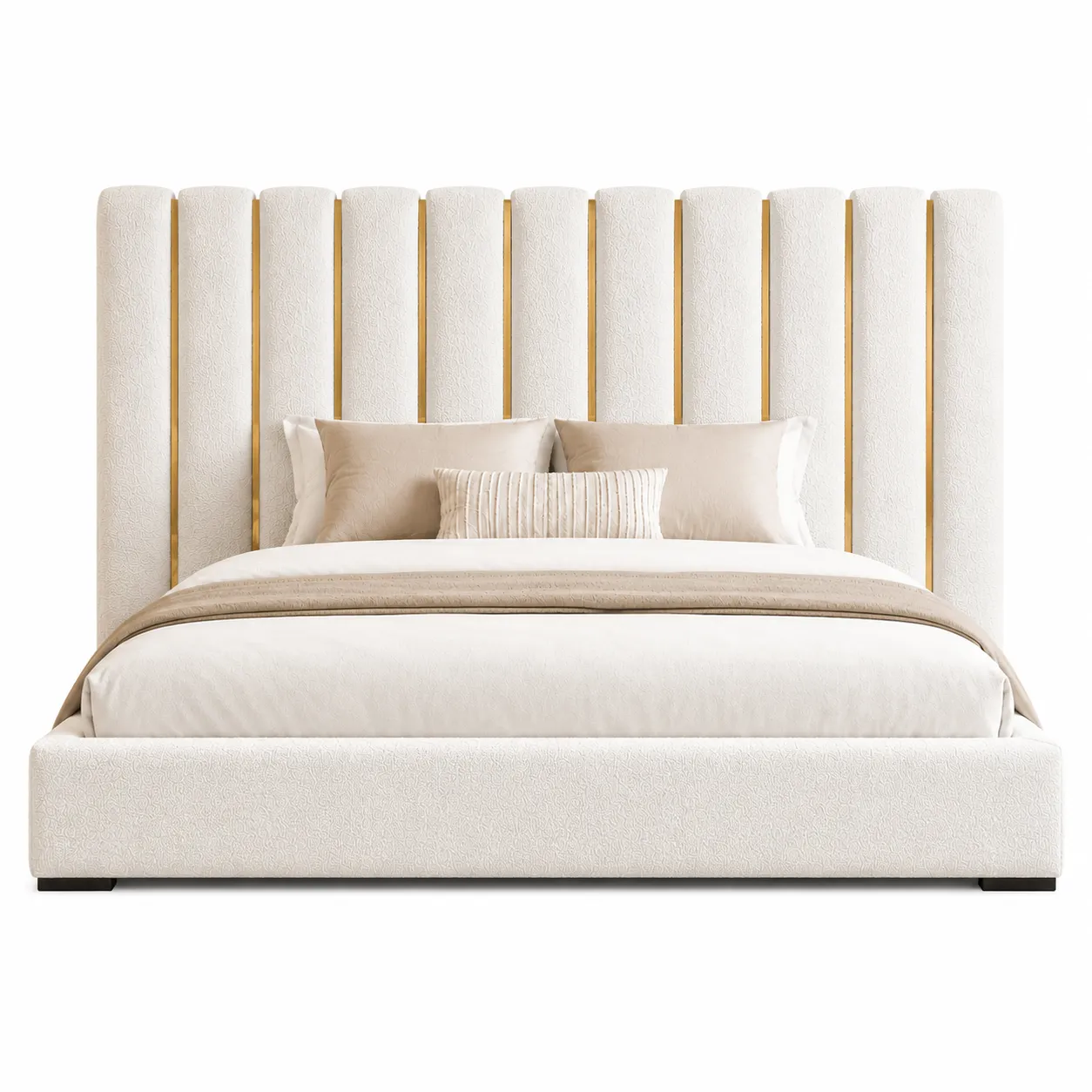 bettie-luxury-boucle-bed-dubai.jpg Bettie Luxury Bouclé Bed with tall channel headboard in Dubai