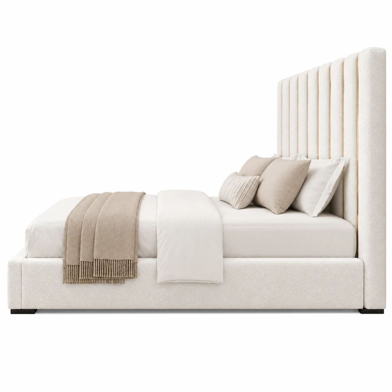 Bettie channel tufted king bed in warm ivory bouclé fabric UAE