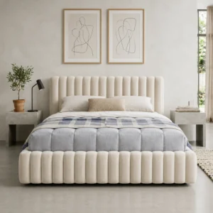 Luxury upholstered king size bed frame with premium craftsmanship available in UAE.