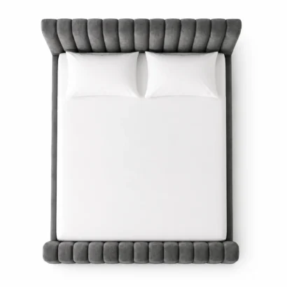 Modern Linear Velvet Bed with Upholstered Wingback Headboard in Dubai