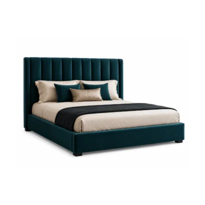 Premium upholstered fabric bed frame with luxurious vertical padded headboard for modern bedrooms.