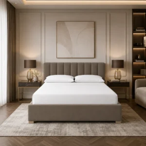 Elegant Hoffman Upholstered Platform Bed featuring a soft padded headboard and contemporary design for Dubai homes.