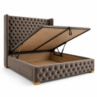 Premium Hydraulic Ottoman Storage Bed Frame with Velvet Upholstery in UAE