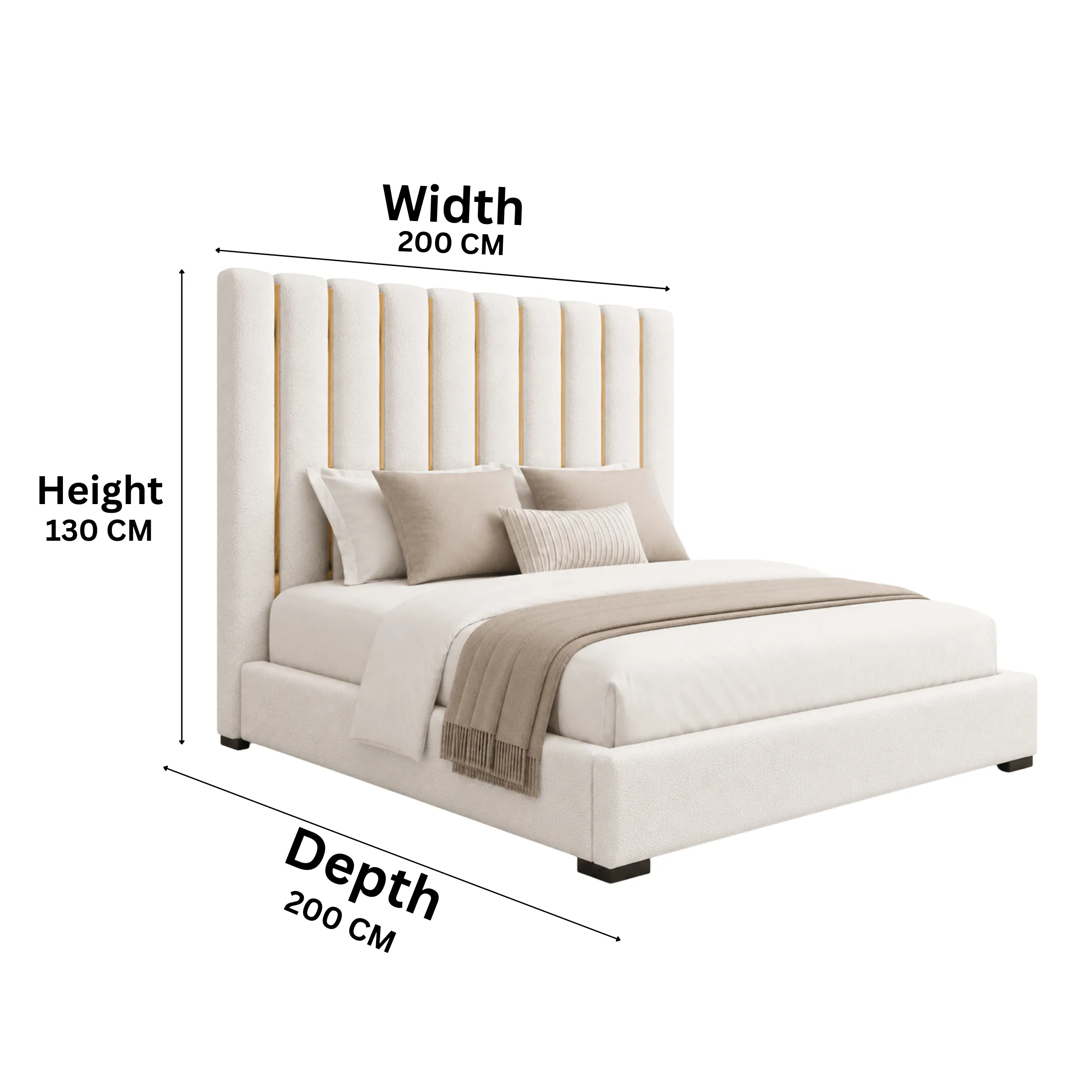 Luxury channel headboard bed with elegant gold accents in UAE