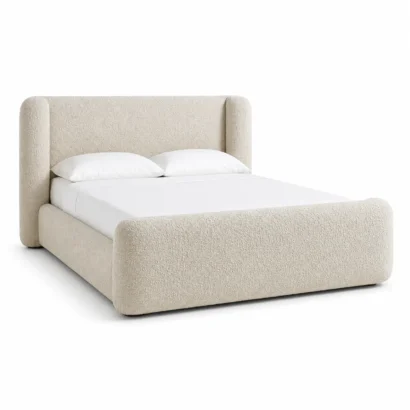 Luxury King Size Bed Frame Dubai featuring a soft upholstered headboard and contemporary bedroom styling.