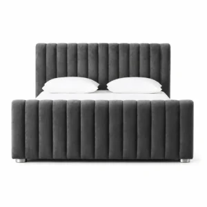 Linear Velvet Bed in Ivory Cream with Wingback Headboard for Luxury Bedrooms in Dubai UAE