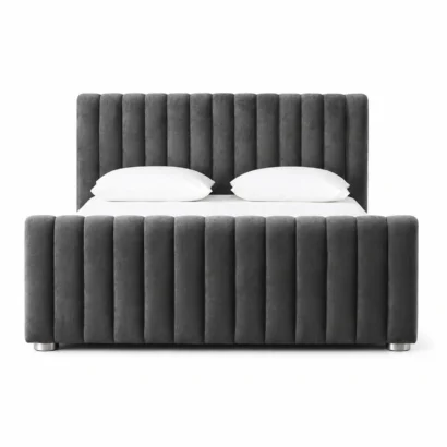 Linear Velvet Bed in Ivory Cream with Wingback Headboard for Luxury Bedrooms in Dubai UAE