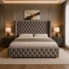 Luxury Velvet Ottoman Bed with Hidden Storage and Wingback Headboard in Dubai