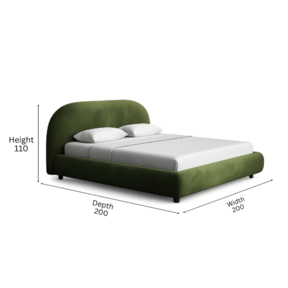 Luxury green upholstered bed Dubai UAE with curved headboard