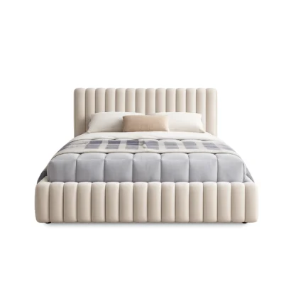 Premium luxury king size bed frame with upholstered headboard for modern bedrooms in Dubai.