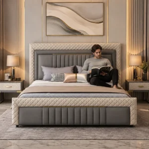 Luxury Royal Diamond Tufted Bed featuring premium fabric upholstery for modern UAE bedrooms