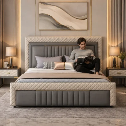 Luxury Royal Diamond Tufted Bed featuring premium fabric upholstery for modern UAE bedrooms