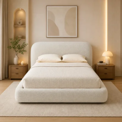 Luxury Smart Bed Dubai featuring adjustable comfort and modern upholstered headboard