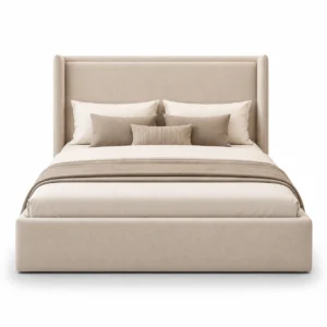 Minimalist Luxury Velvet Platform Bed in Dubai UAE with premium upholstered finish