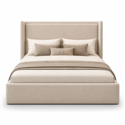 Minimalist Luxury Velvet Platform Bed in Dubai UAE with premium upholstered finish