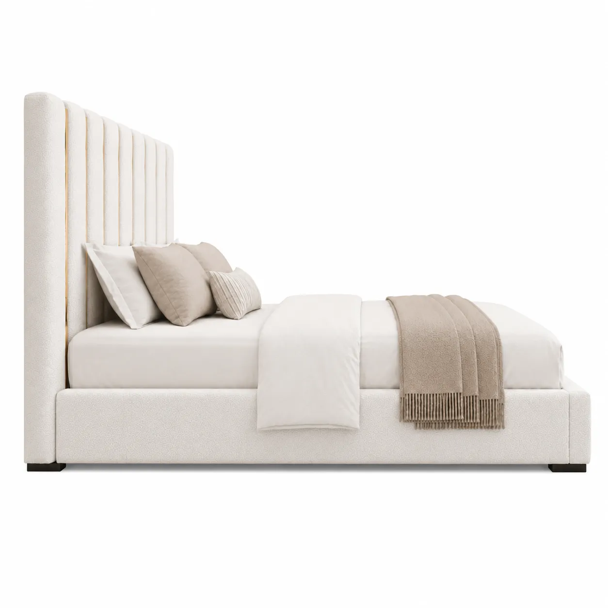 Bettie modern king bed with ivory upholstery and gold detailing Dubai