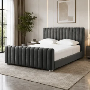 Wingback Linear Velvet Bed with Soft Upholstered Frame for Dubai Homes