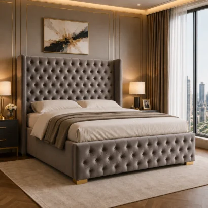Luxury Bedroom Ottoman Storage Bed with Deep Tufted Headboard and Footboard in UAE