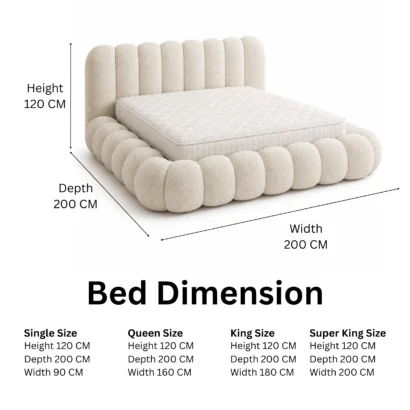 Luxury Modern Organic Bouclé Bed in elegant Dubai bedroom with premium textured bouclé upholstery and minimalist design