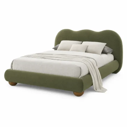 Modern Sleek Platform Bed Frame Dubai featuring a low-profile upholstered headboard
